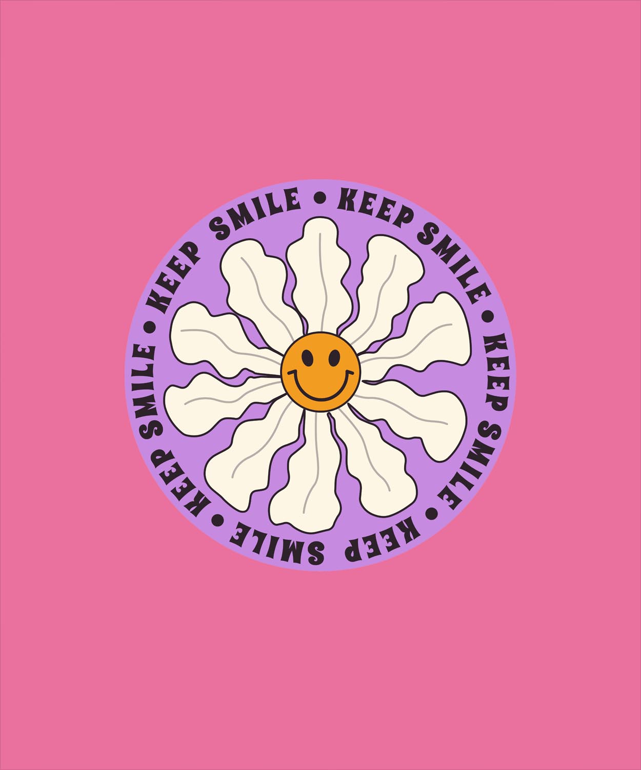 Pink Half Sleeve Round Neck Keep Smile Printed Oversized T-Shirt