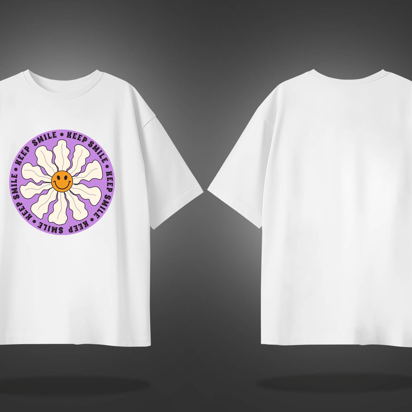 White Half Sleeve Round Neck Keep Smile Printed Oversized T-Shirt