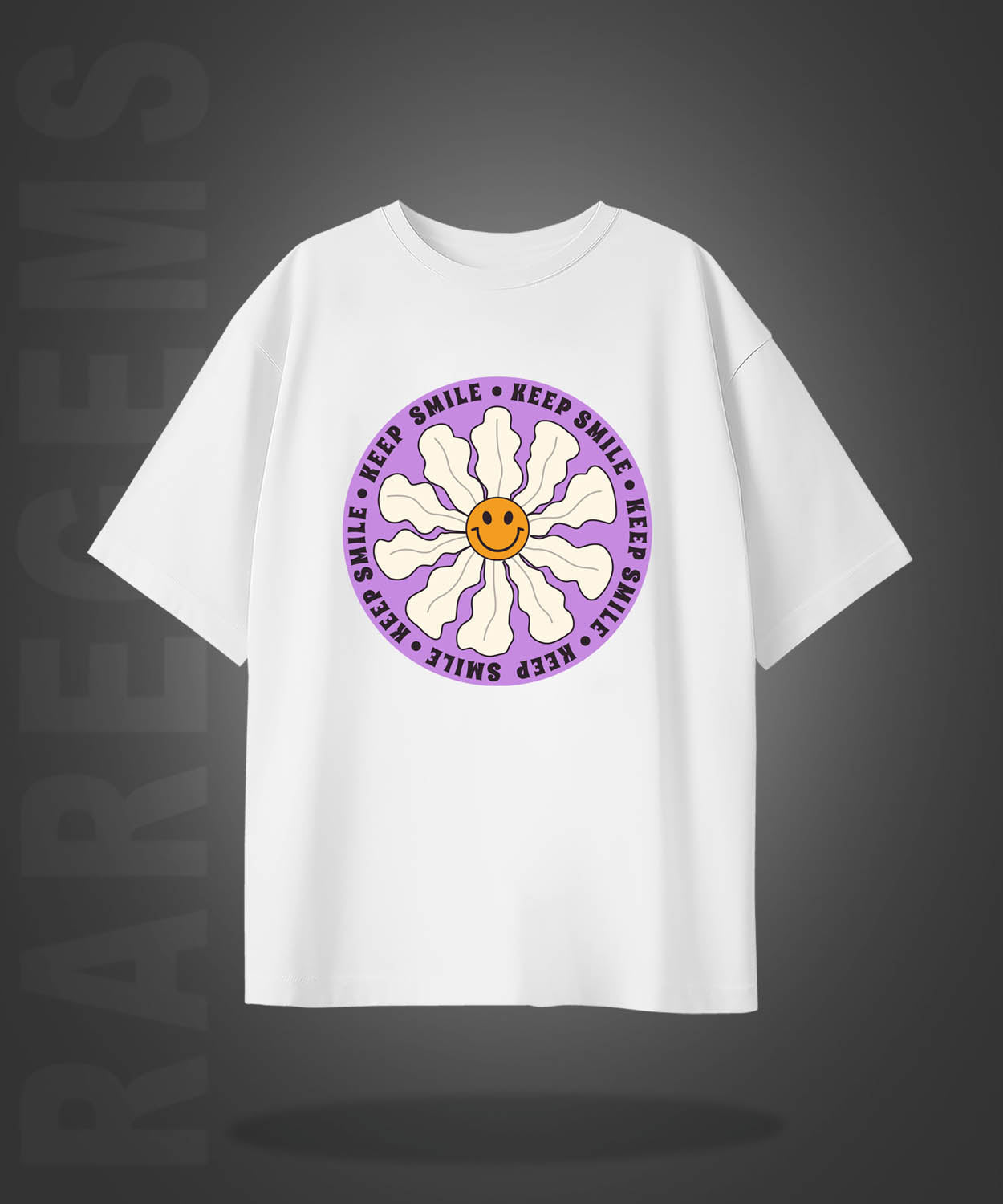 White Half Sleeve Round Neck Keep Smile Printed Oversized T-Shirt