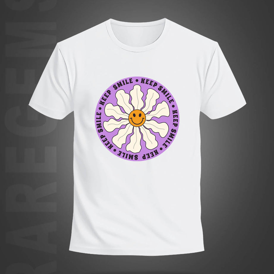 White Round Neck Half Sleeves Keep Smile Printed Regular T-Shirt