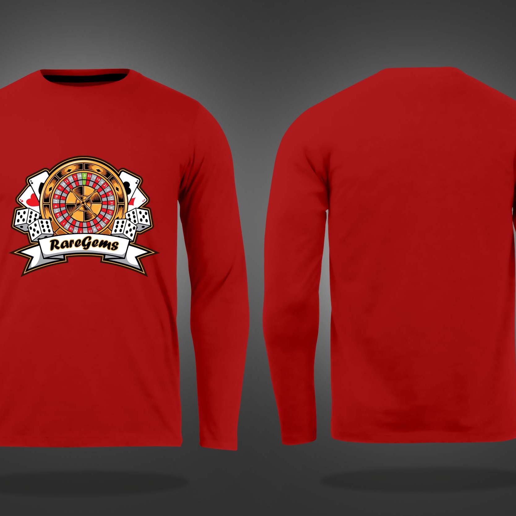 Red Round Neck Roulette And Dice Printed Full Sleeves T-Shirt