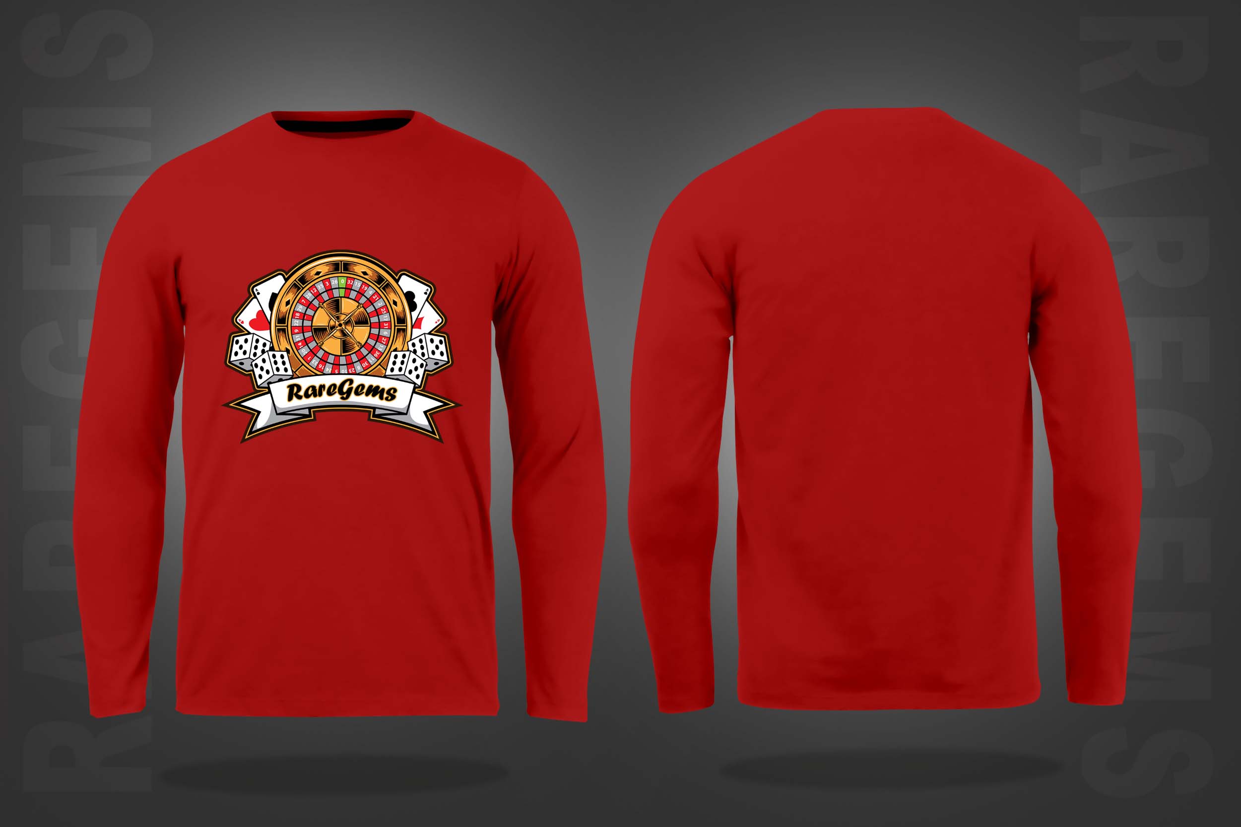 Red Round Neck Roulette And Dice Printed Full Sleeves T-Shirt