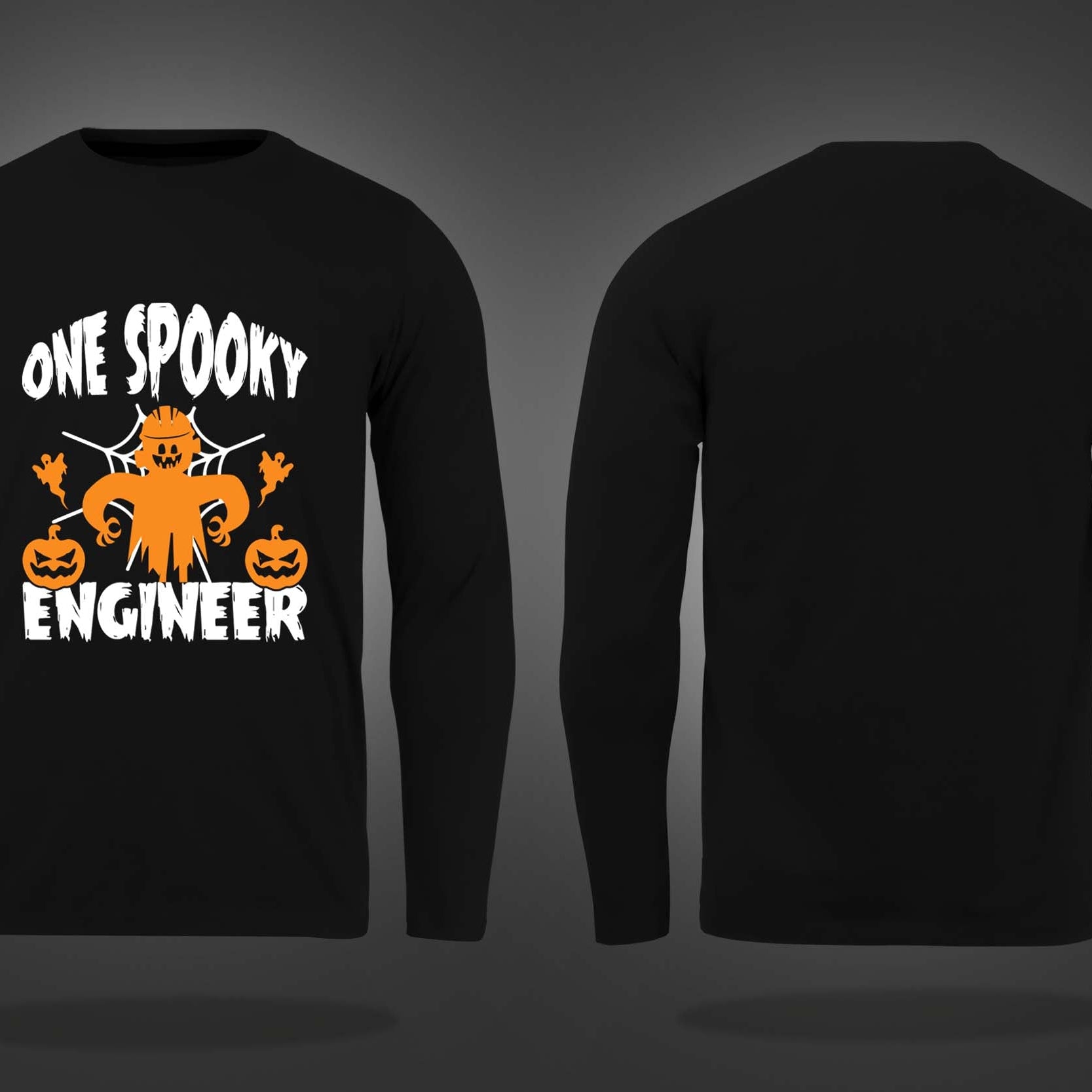 Black Round Neck One Spooky Engineer Printed Full Sleeves T-Shirt