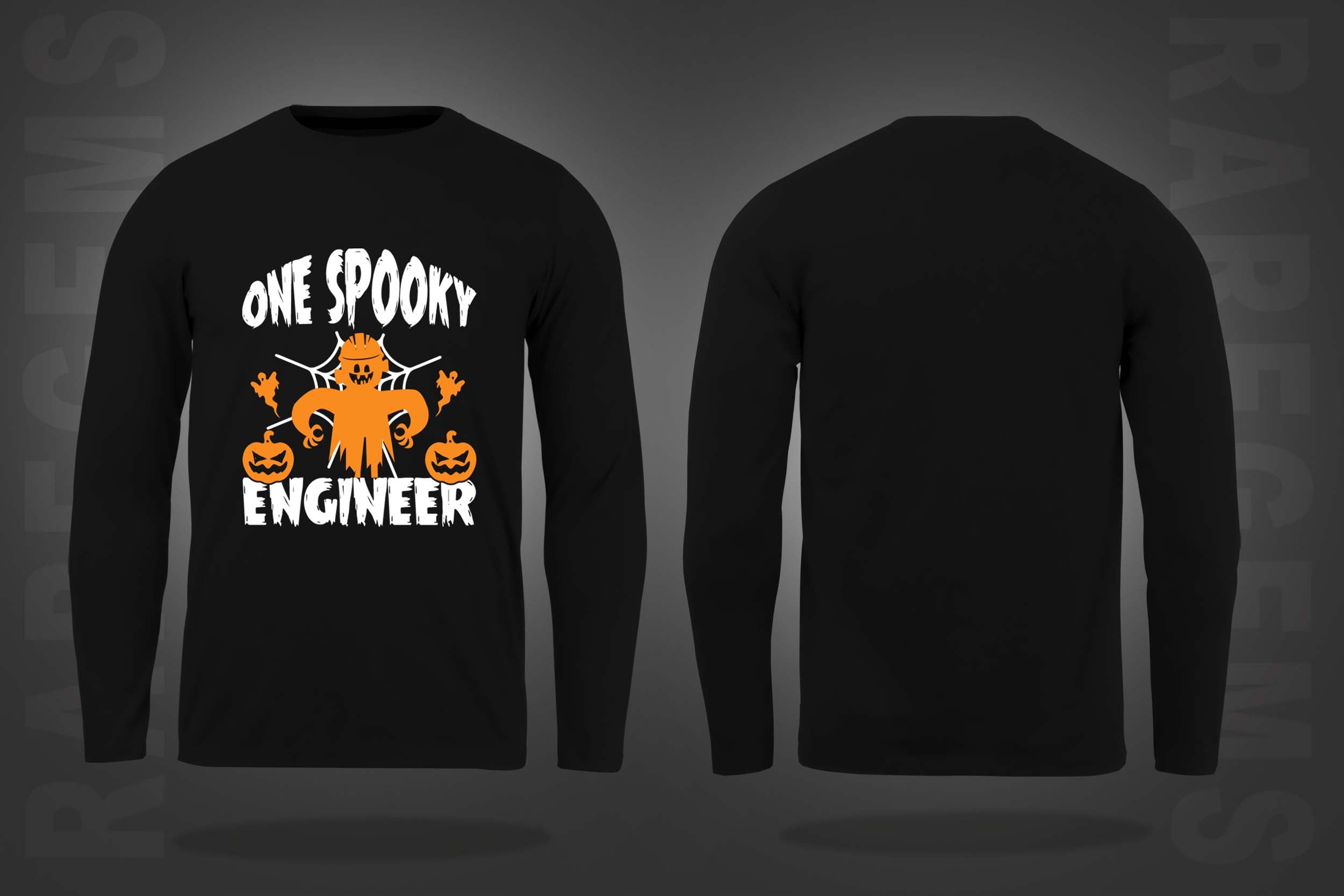 Black Round Neck One Spooky Engineer Printed Full Sleeves T-Shirt