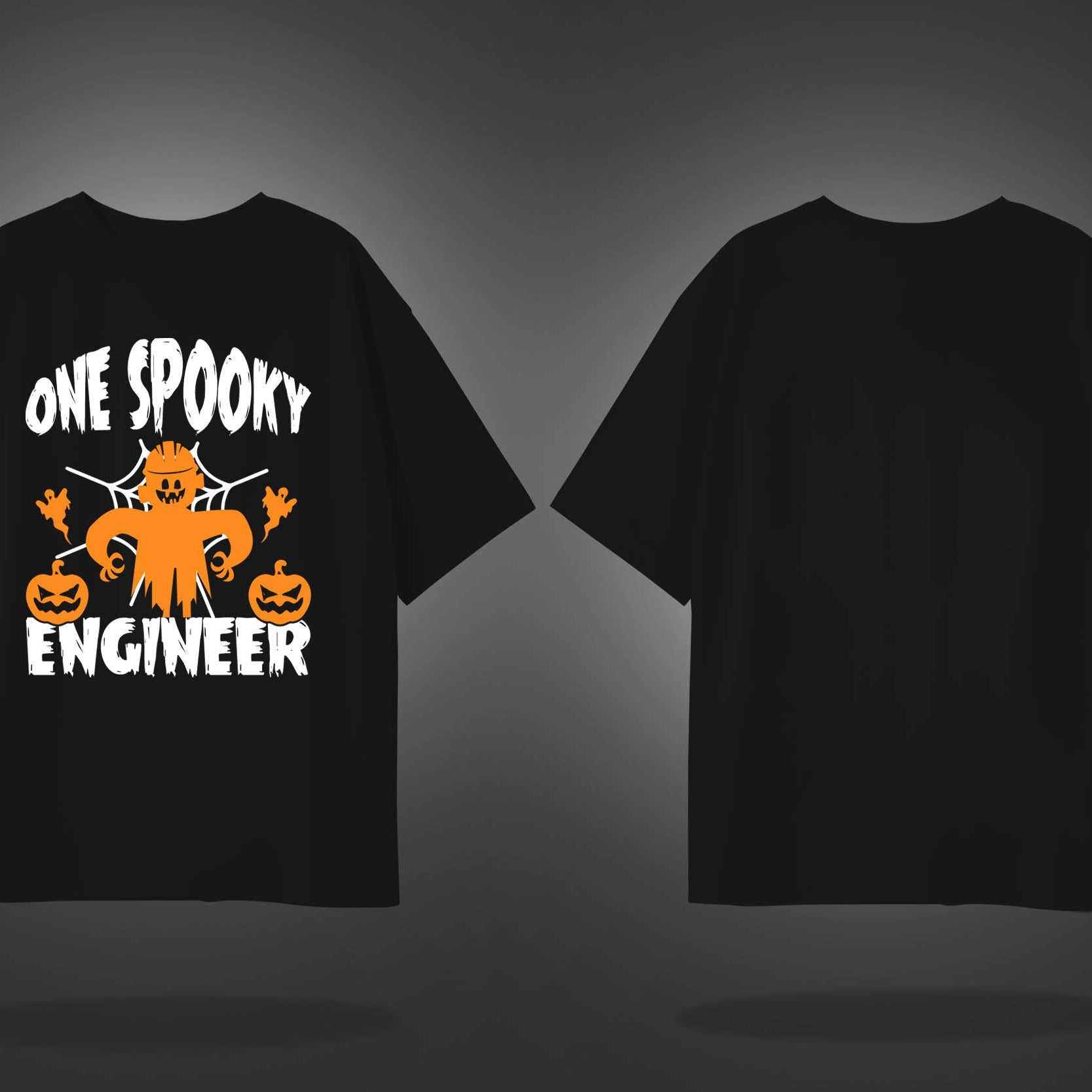 Black Half Sleeve Round Neck One Spooky Engineer Printed Oversized T-Shirt