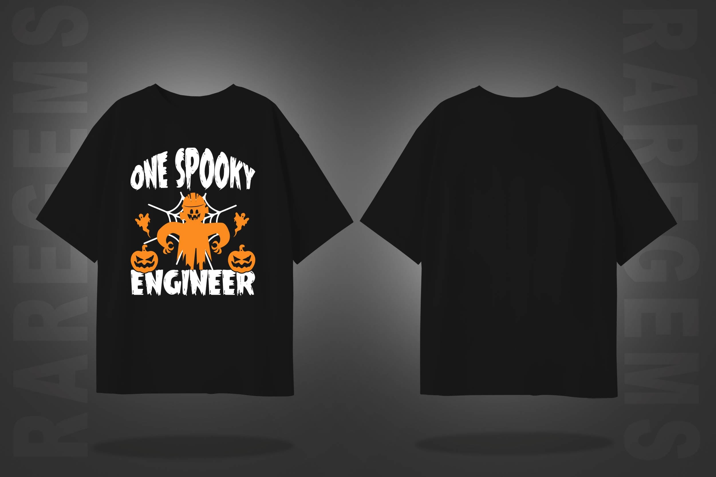 Black Half Sleeve Round Neck One Spooky Engineer Printed Oversized T-Shirt