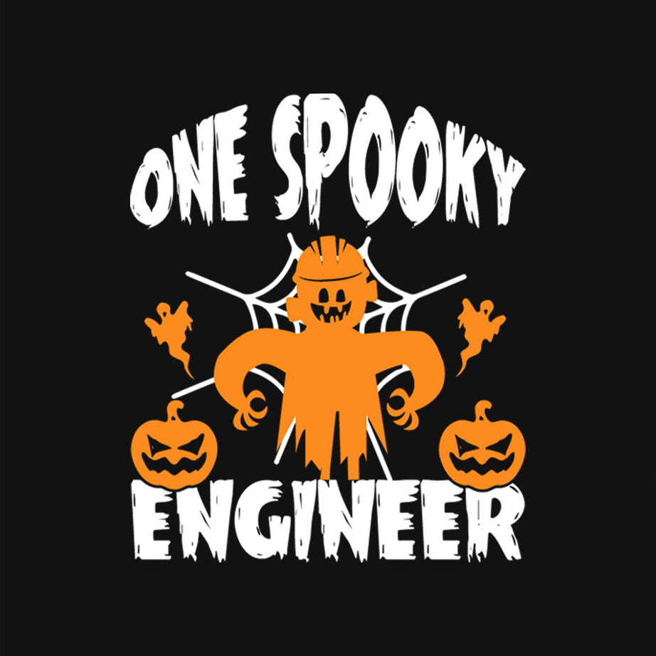 Black Round Neck One Spooky Engineer Printed Full Sleeves T-Shirt