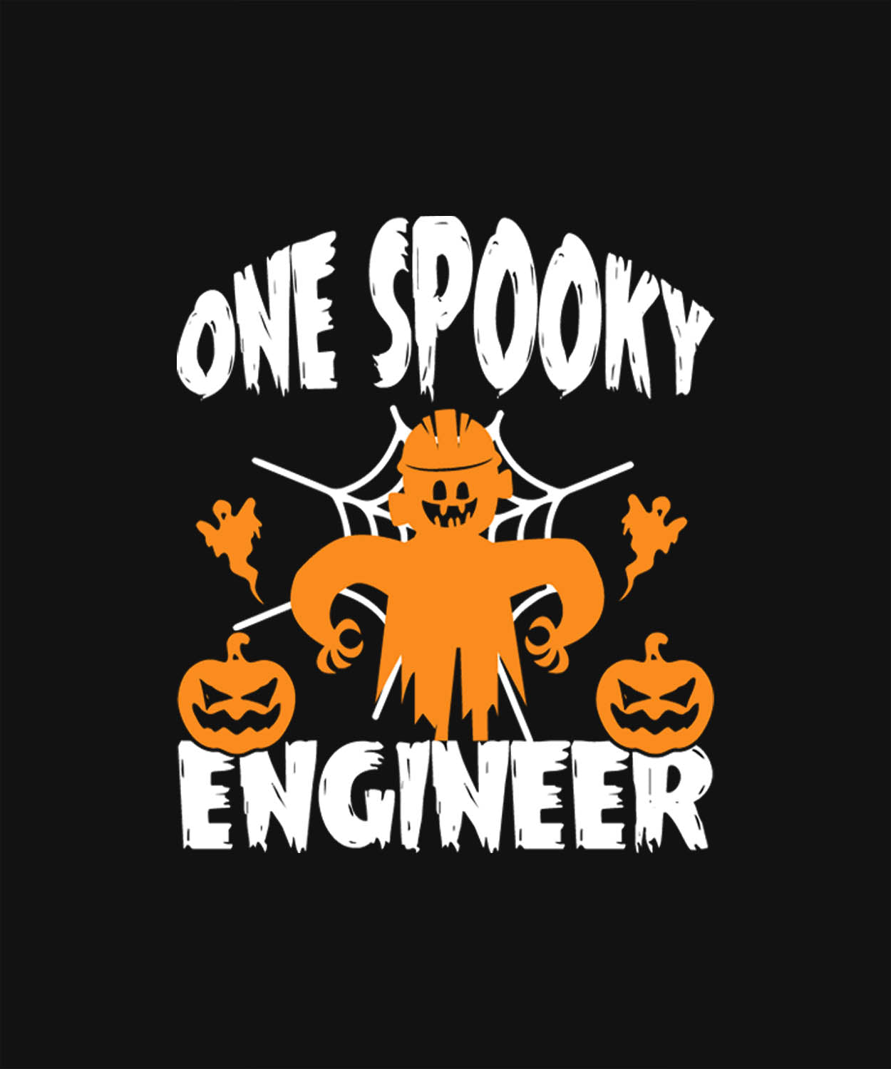 Black Half Sleeve Round Neck One Spooky Engineer Printed Oversized T-Shirt