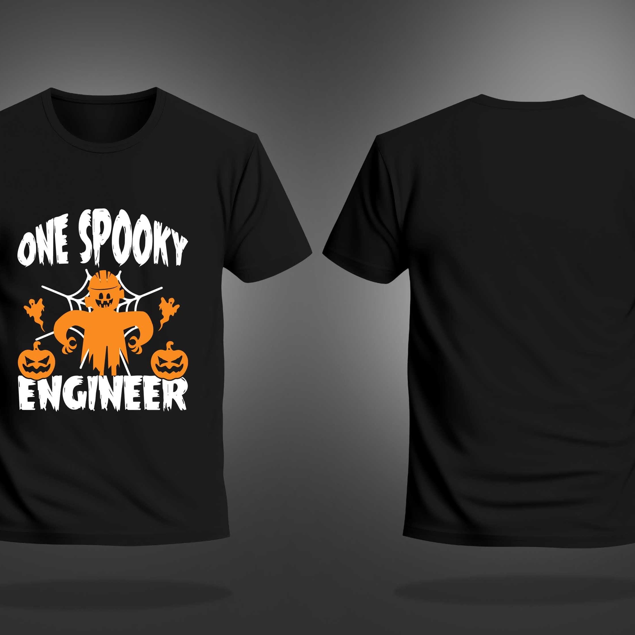 Black Round Neck Half Sleeve One Spooky Engineer Printed Regular T-Shirt