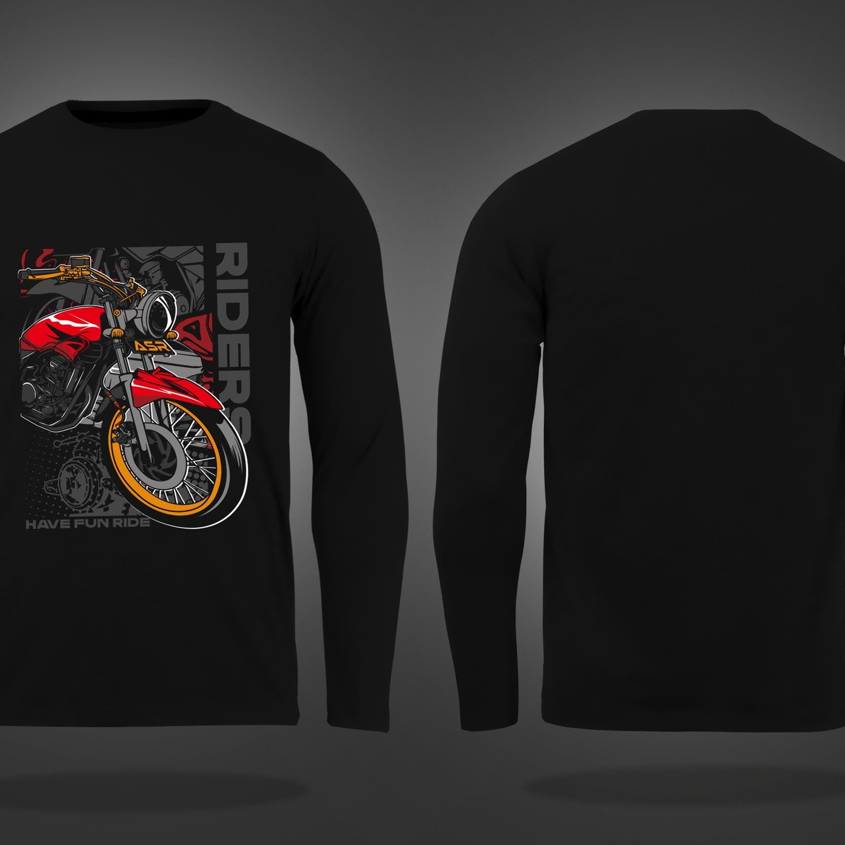 Black Round Neck Bike And Rider Printed Full Sleeves T-Shirt