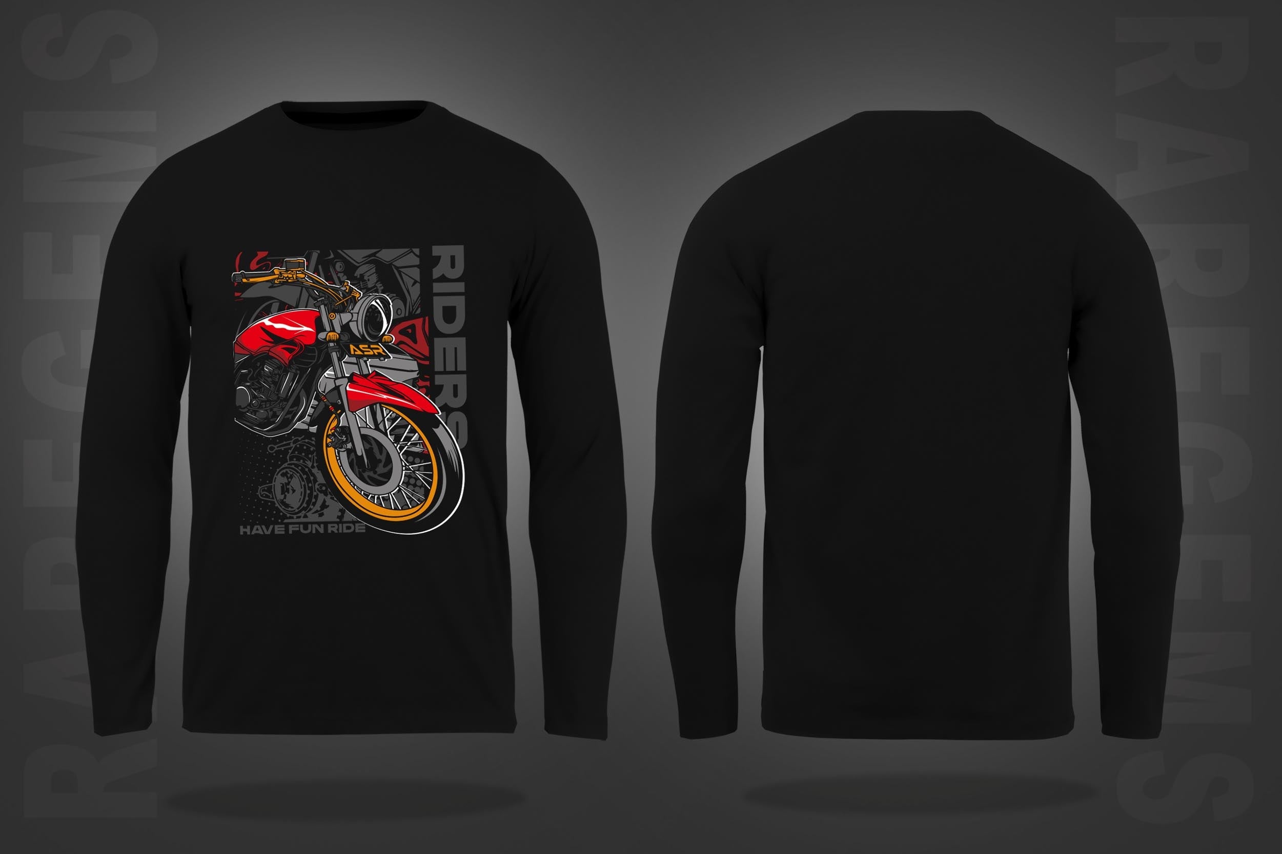 Black Round Neck Bike And Rider Printed Full Sleeves T-Shirt