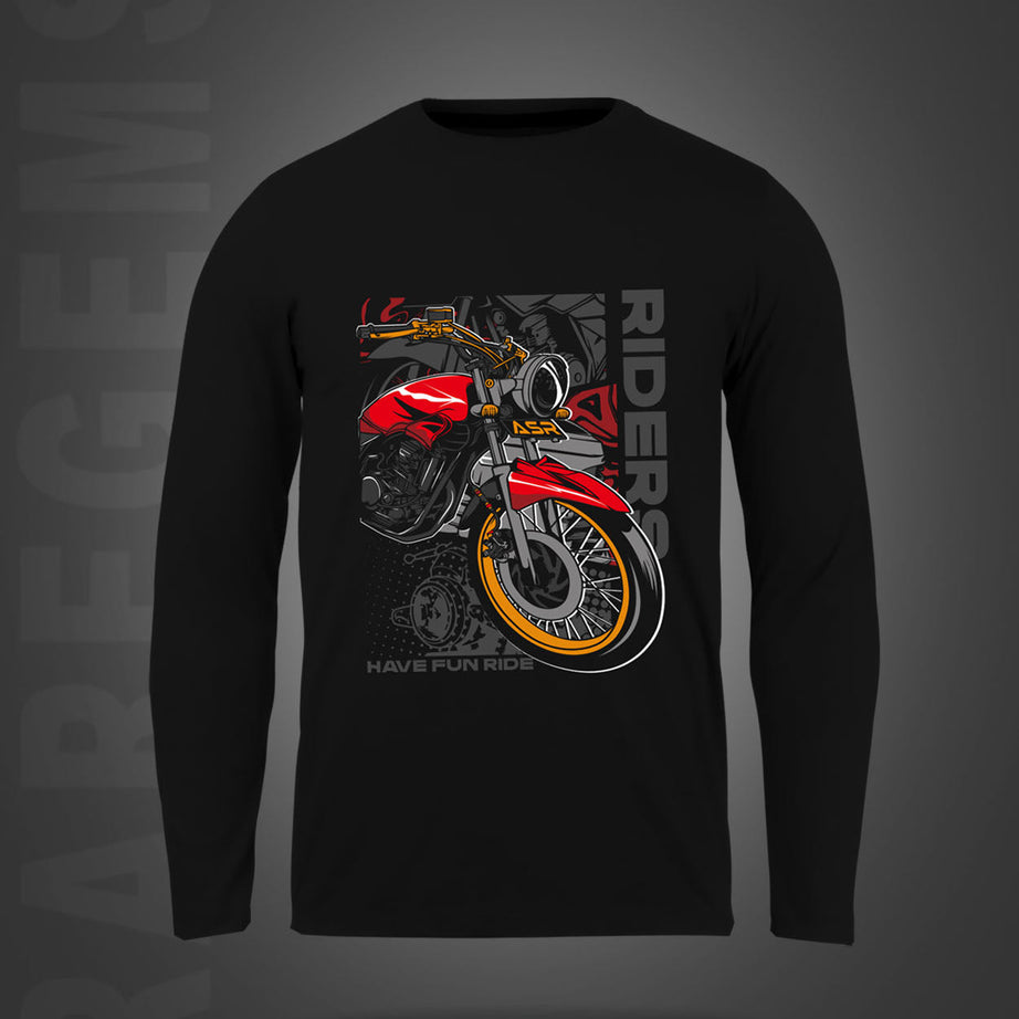 Black Round Neck Bike And Rider Printed Full Sleeves T-Shirt