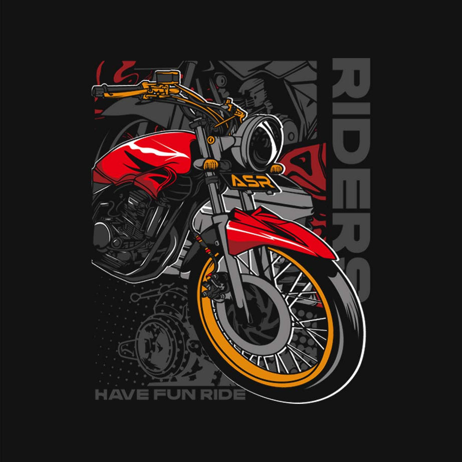 Black Round Neck Bike And Rider Printed Full Sleeves T-Shirt