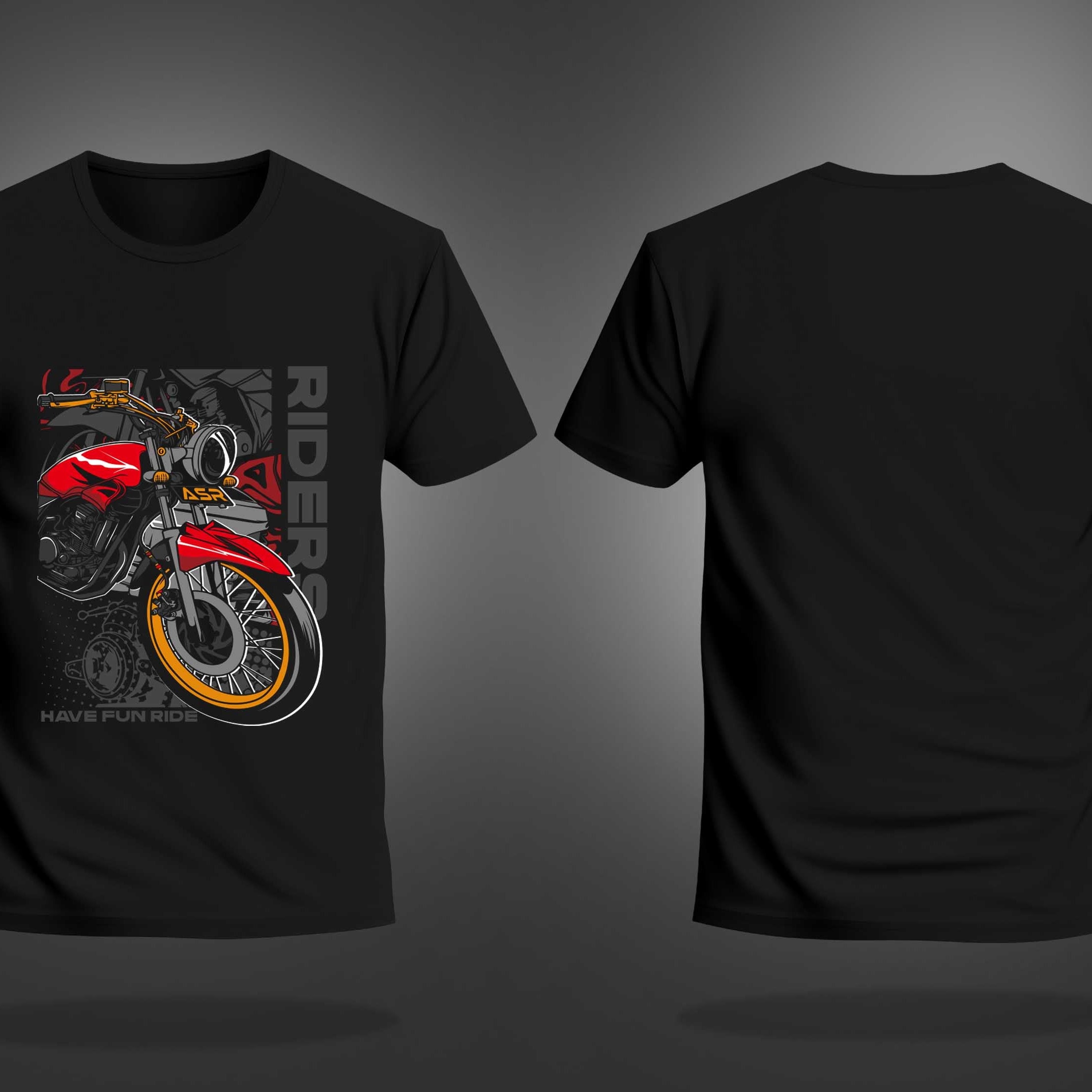 Black Half Sleeves Round Neck Bike And Rider Printed Regular T-Shirt