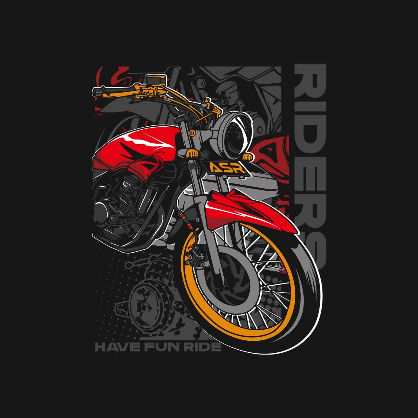 Black Half Sleeves Round Neck Bike And Rider Printed Regular T-Shirt