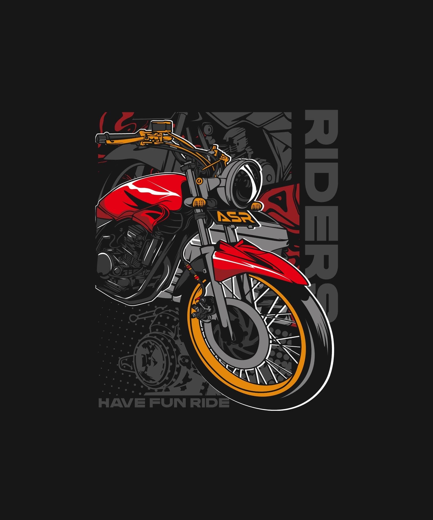 Black Half Sleeves Round Neck Bike And Rider Printed Regular T-Shirt