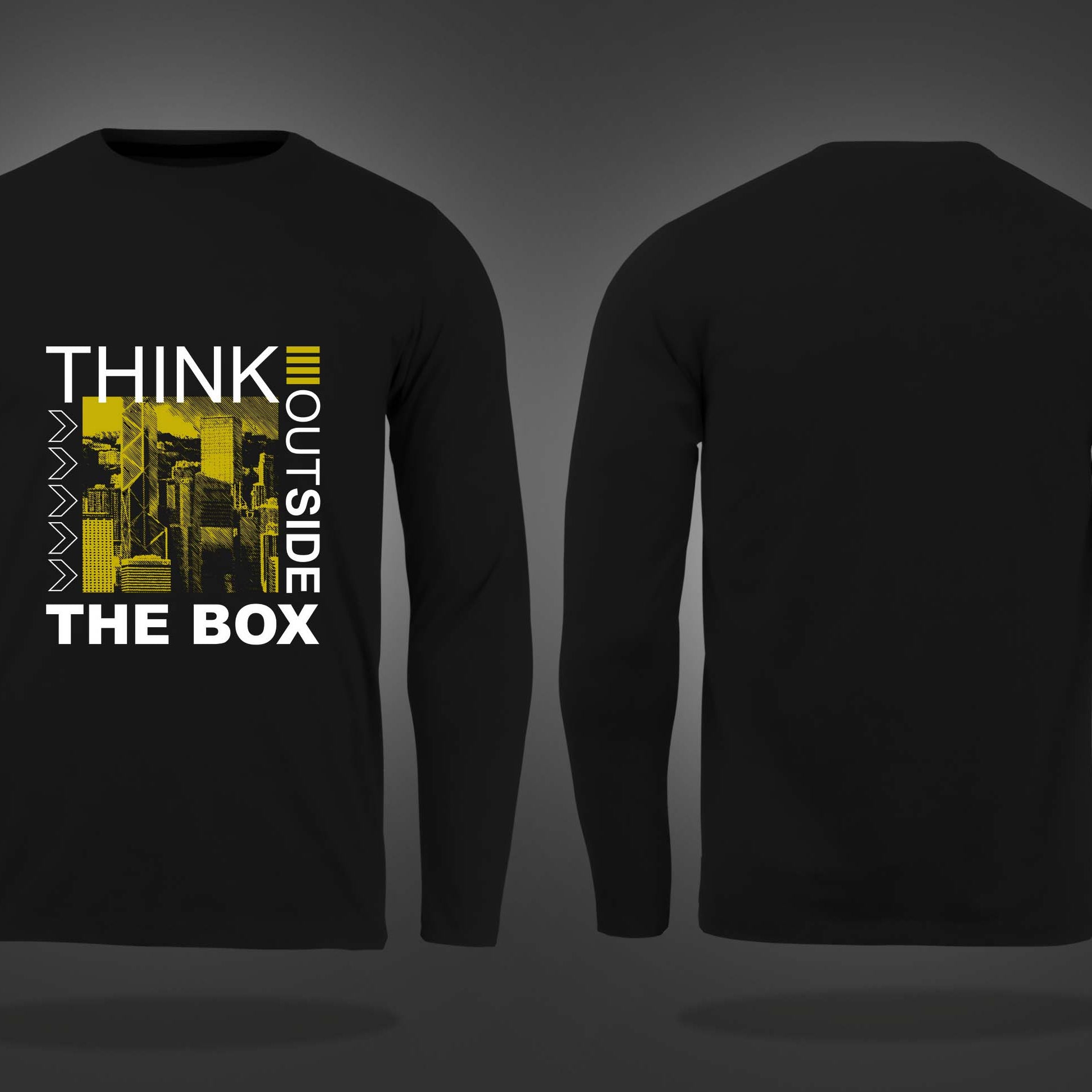 Black Round Neck Outside the Box Printed Full Sleeves T-Shirt