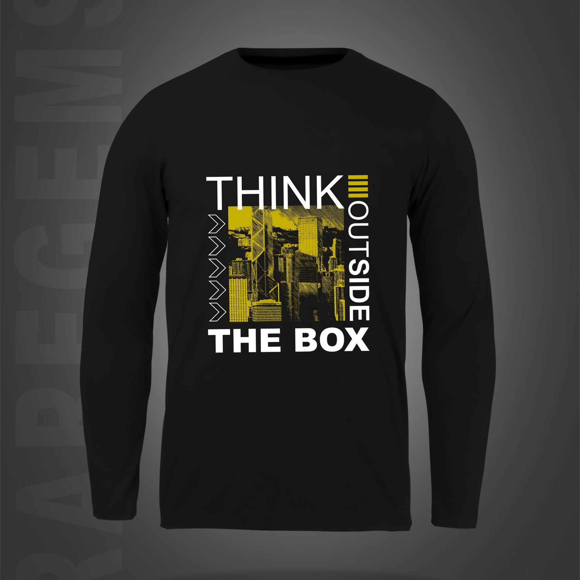 Black Round Neck Outside the Box Printed Full Sleeves T-Shirt