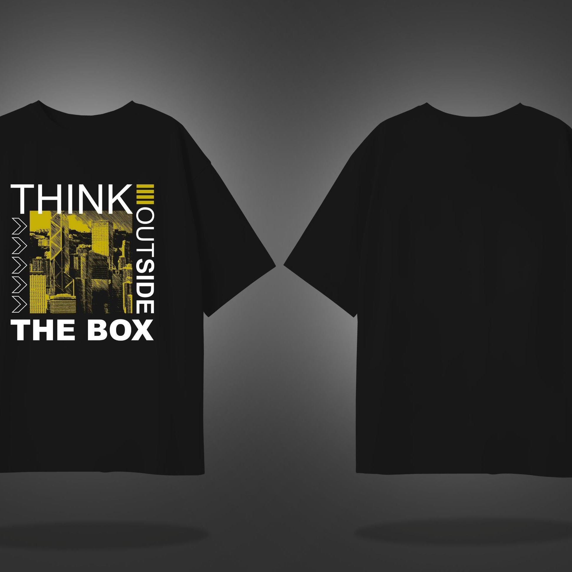 Black Half Sleeve Round Neck Think Outside The Box Printed Oversized T-Shirt