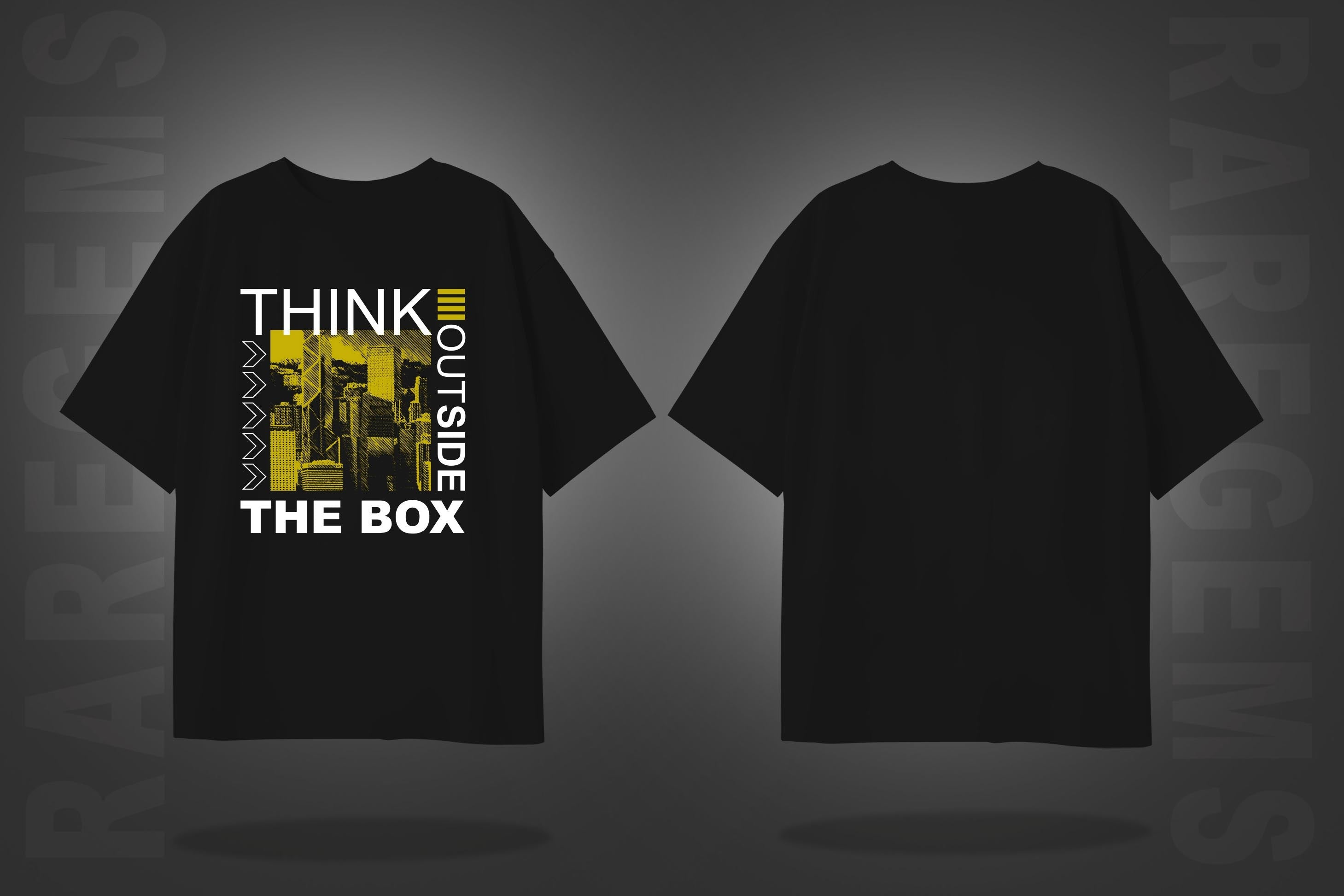 Black Half Sleeve Round Neck Think Outside The Box Printed Oversized T-Shirt