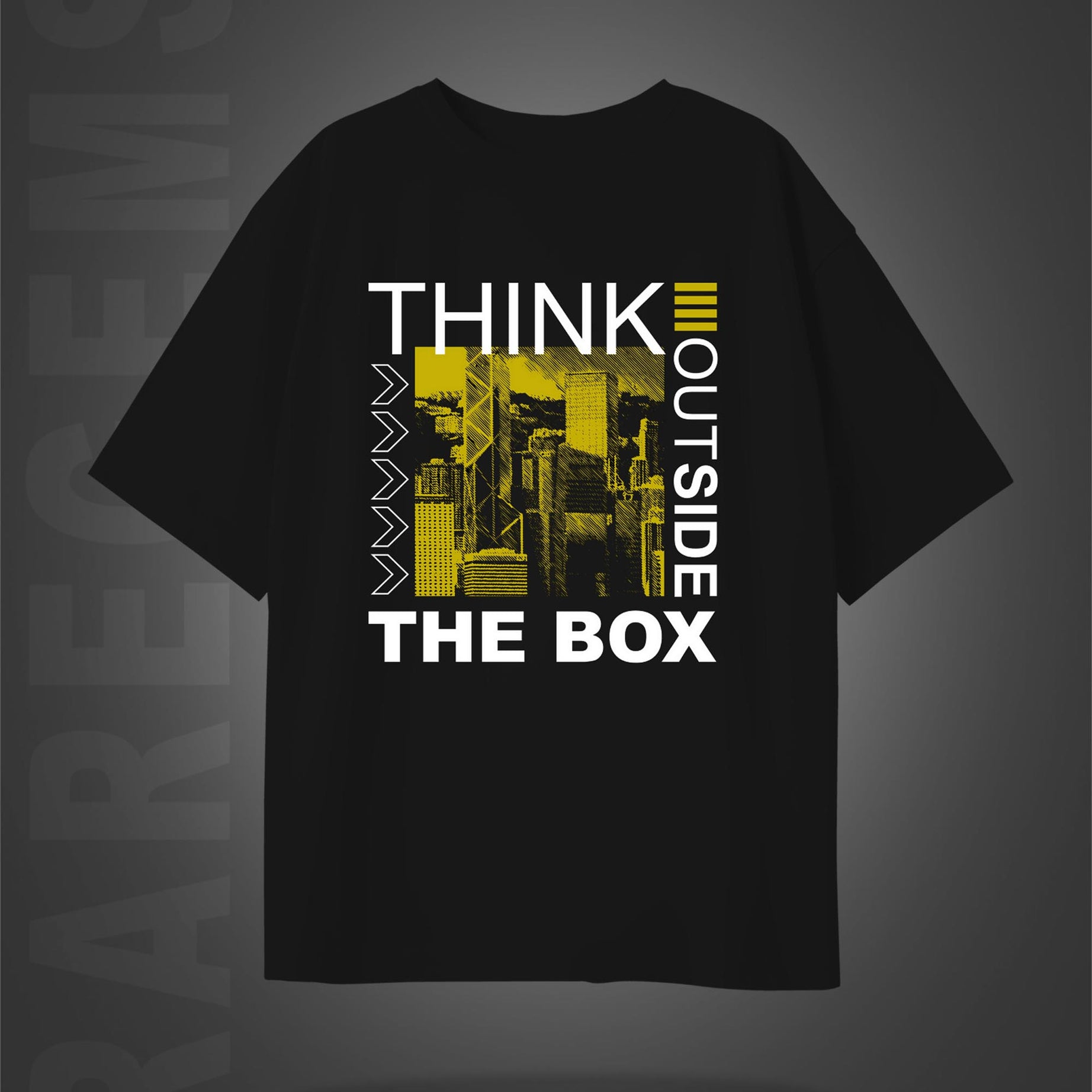 Black Half Sleeve Round Neck Think Outside The Box Printed Oversized T-Shirt