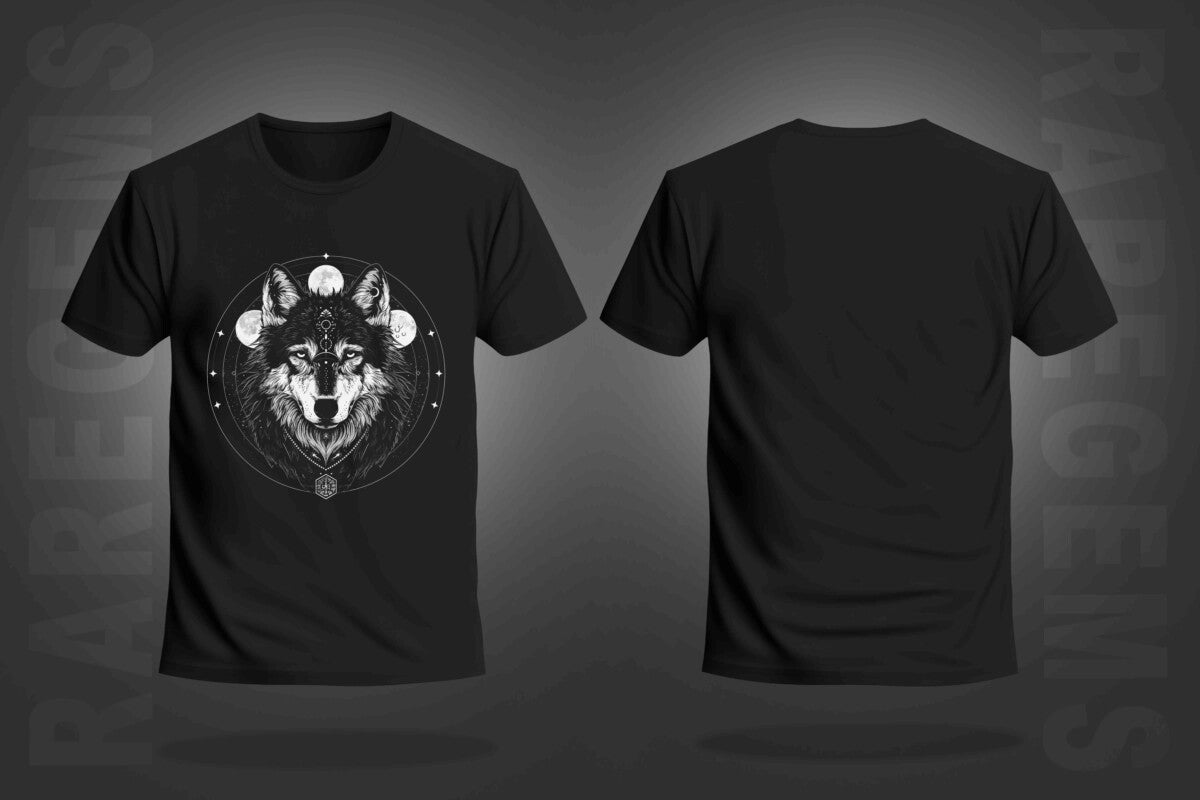 Black Half Sleeve Wolf And Moon Printed Regular T-Shirt