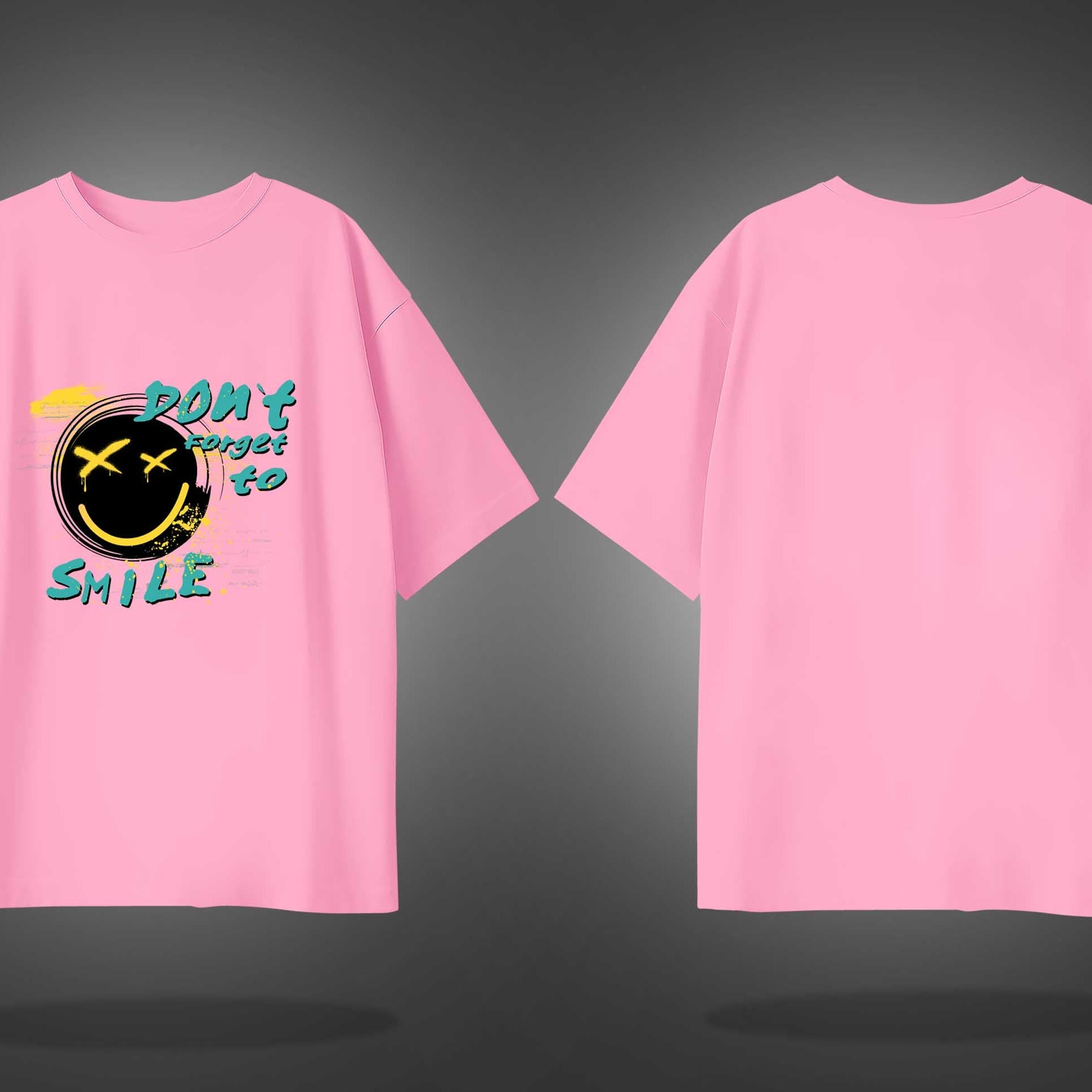 Pink Half Sleeve Don't Forget To Smile Printed Oversized T-Shirt