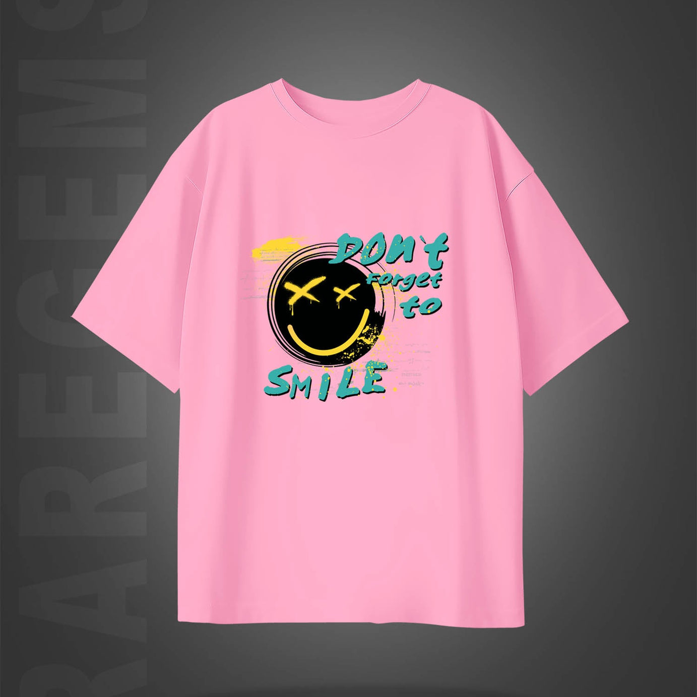 Pink Half Sleeve Don't Forget To Smile Printed Oversized T-Shirt