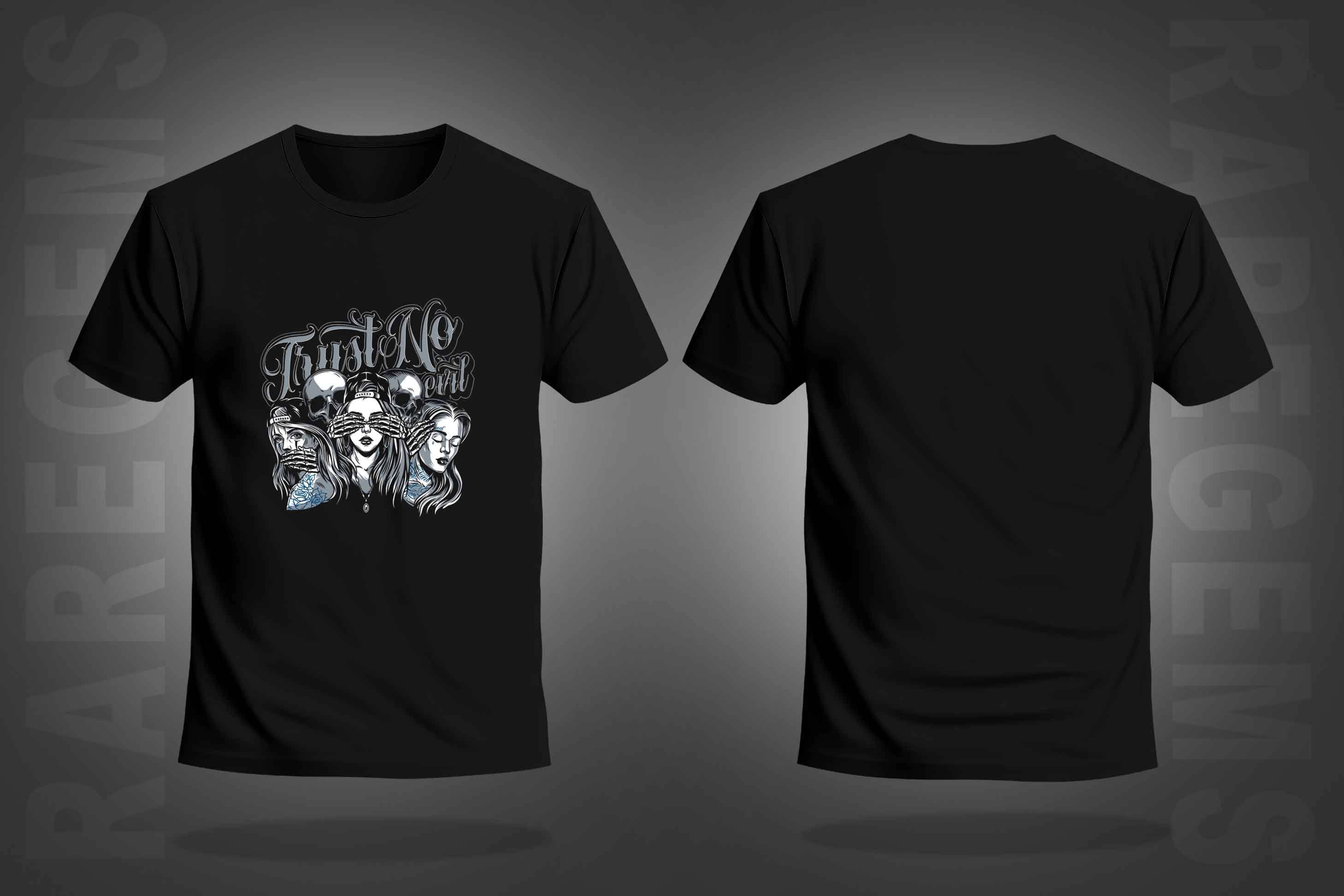 Black Half Sleeve Round Neck Three Girls And Two Skulls Printed Regular T-Shirt