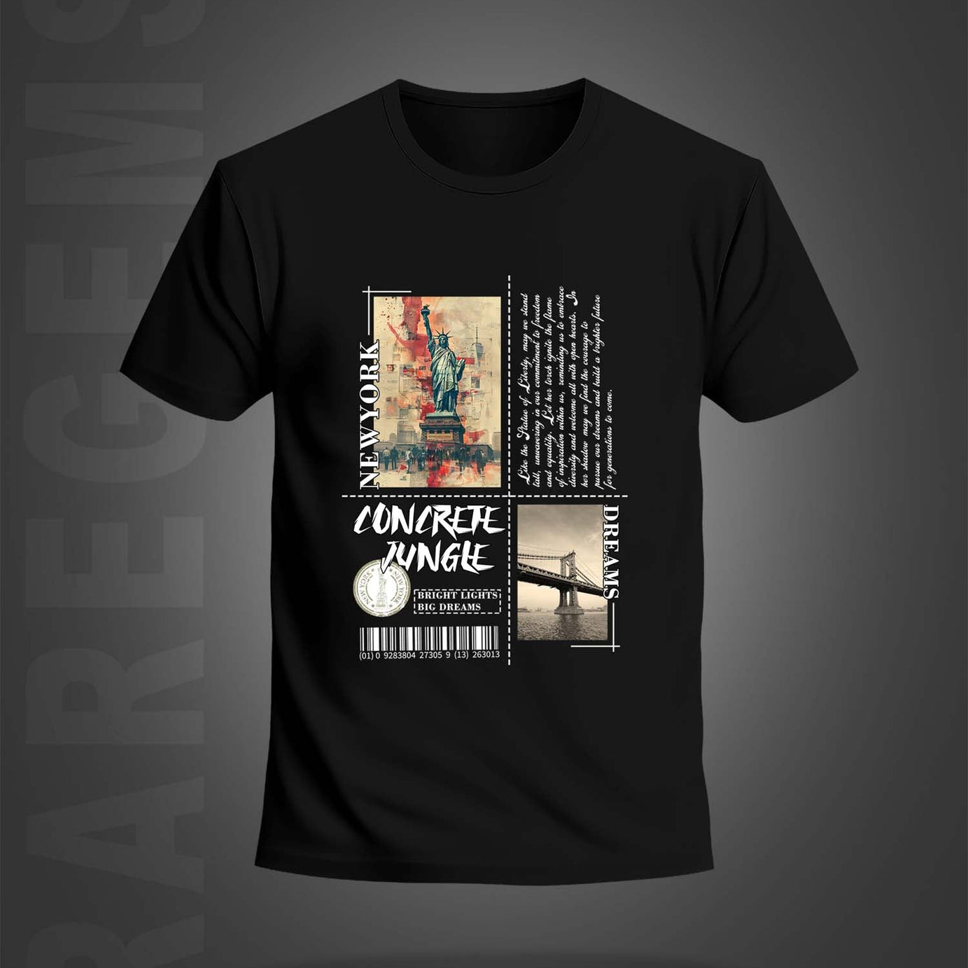 Black Half Sleeve Round Neck New York Dreams Printed Regular T-Shirt