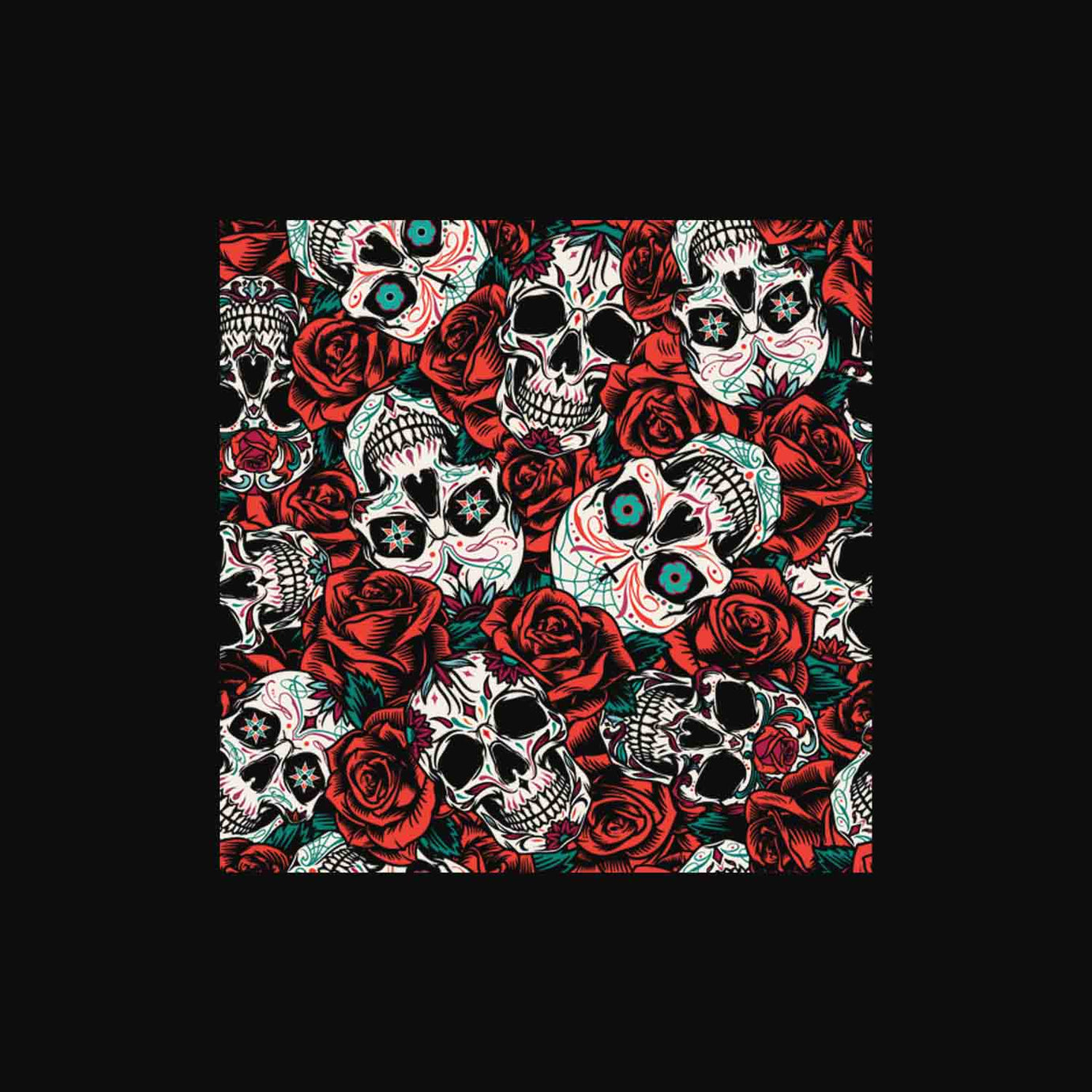 Black Half Sleeve Round Neck Skulls And Roses Printed Regular T-Shirt