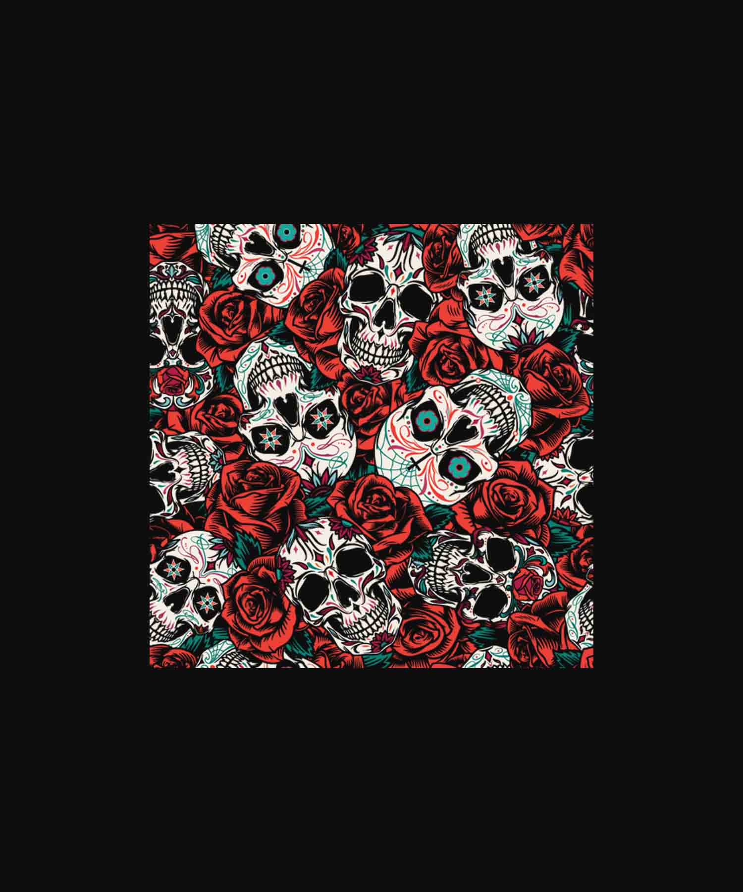 Black Half Sleeve Round Neck Skulls And Roses Printed Regular T-Shirt