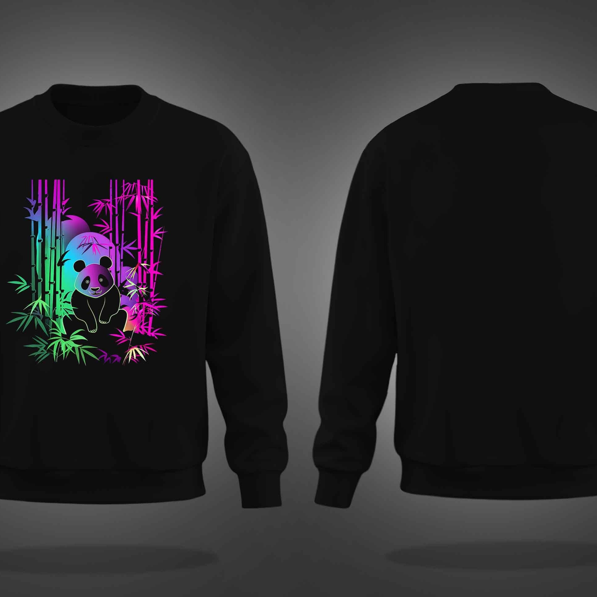 Black Round Neck Colorful Neon Panda Printed Sweatshirt