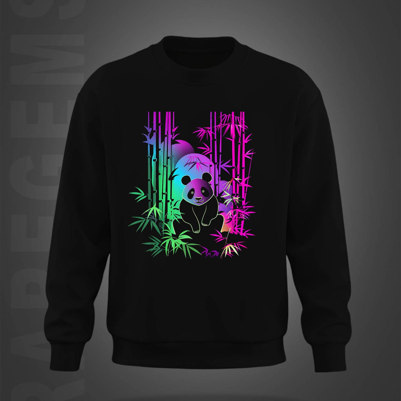 Black Round Neck Colorful Neon Panda Printed Sweatshirt