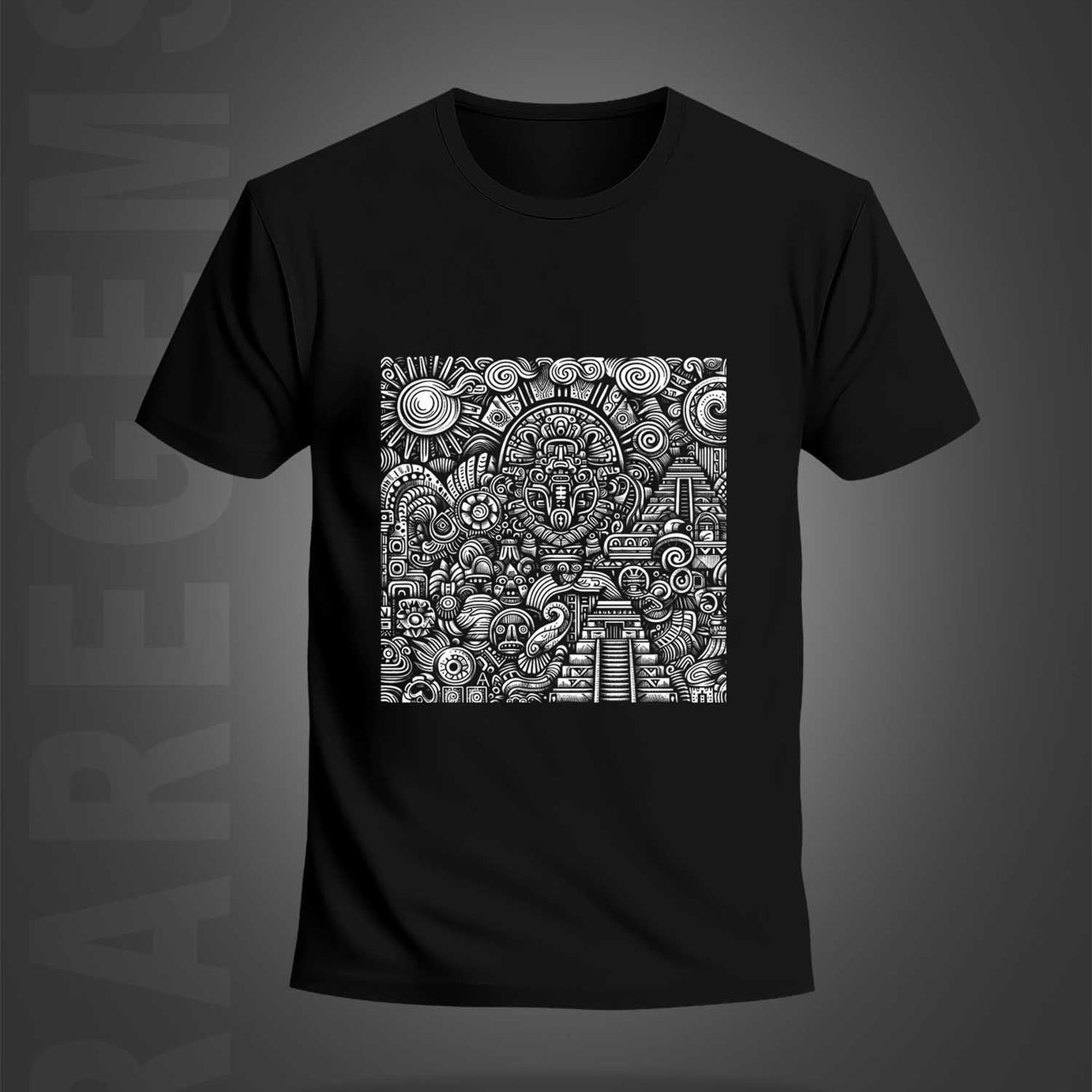 Black Half Sleeve Round Neck Mysterious Symbols Printed Regular T-Shirt