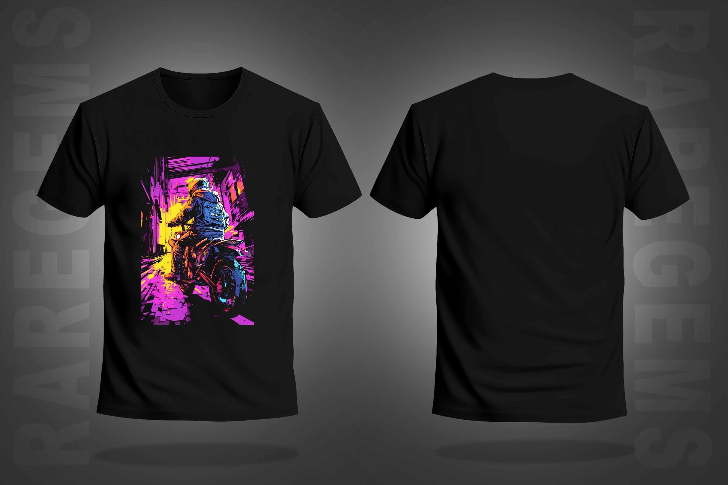 Black Half Sleeve Round Neck Colorful Bike Printed Regular T-Shirt