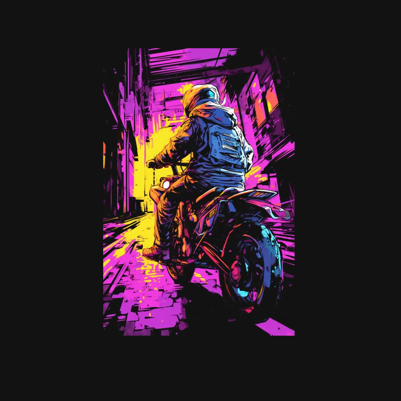 Black Half Sleeve Round Neck Colorful Bike Printed Regular T-Shirt