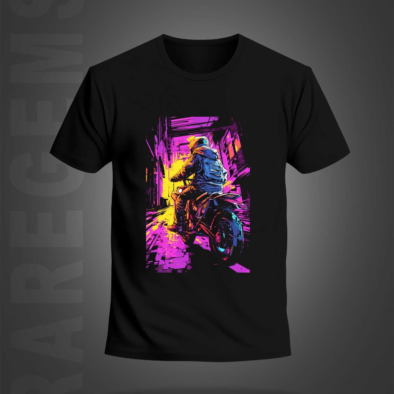 Black Half Sleeve Round Neck Colorful Bike Printed Regular T-Shirt