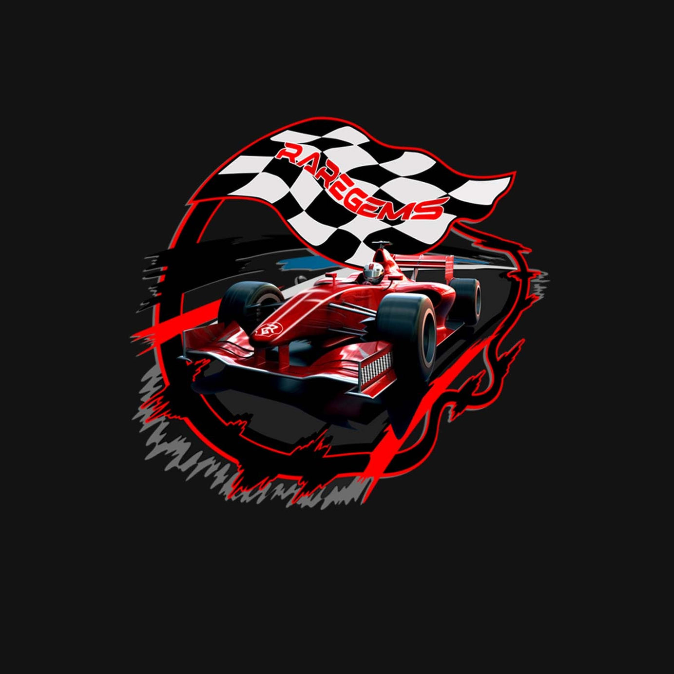 Black Half Sleeve Round Neck Sports Car Printed Regular T-Shirt
