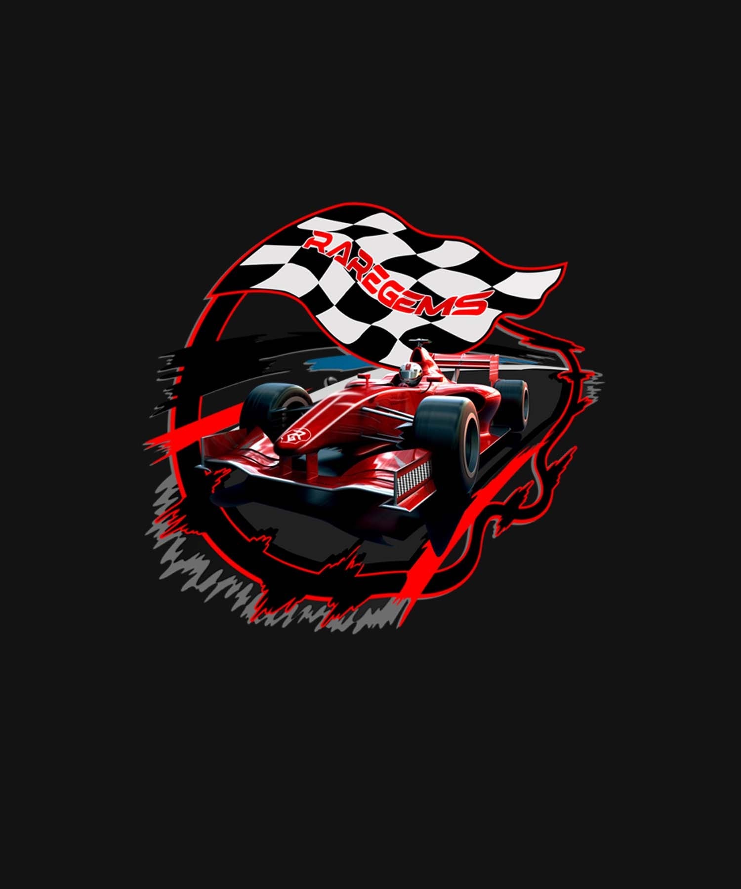 Black Half Sleeve Round Neck Sports Car Printed Regular T-Shirt