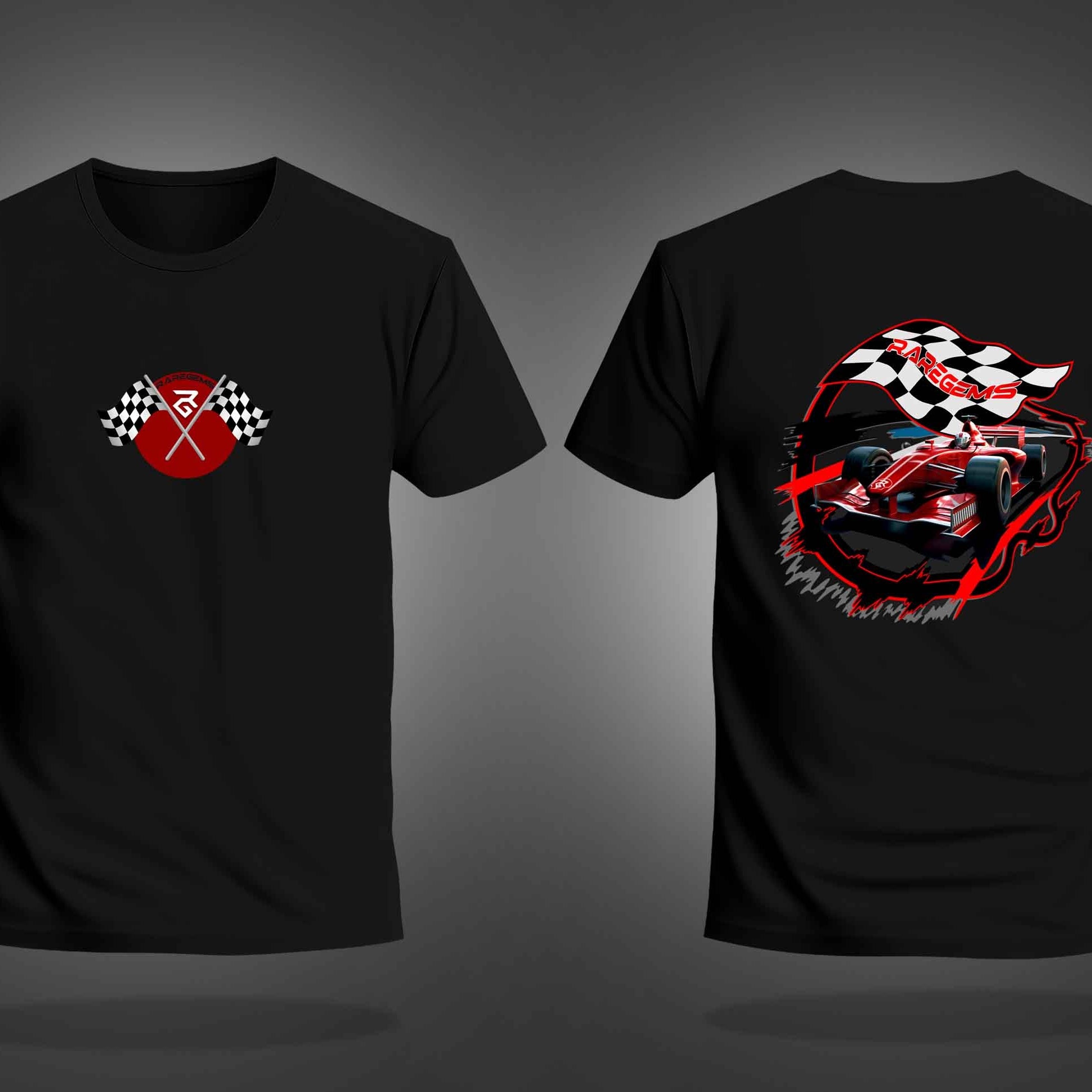 Black Half Sleeve Round Neck Sports Car Printed Regular T-Shirt
