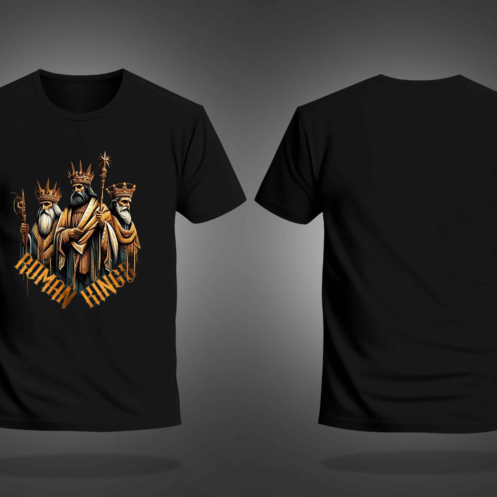 Black Half Sleeve Round Neck Roman Kings Printed Regular T-Shirt