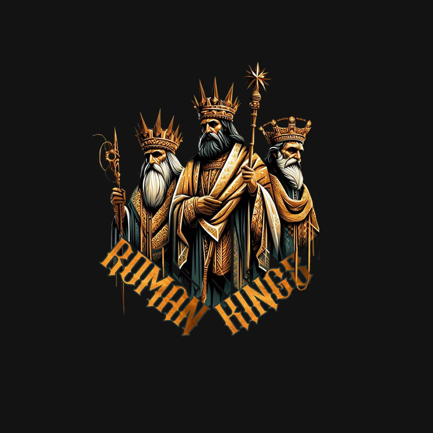 Black Half Sleeve Round Neck Roman Kings Printed Regular T-Shirt