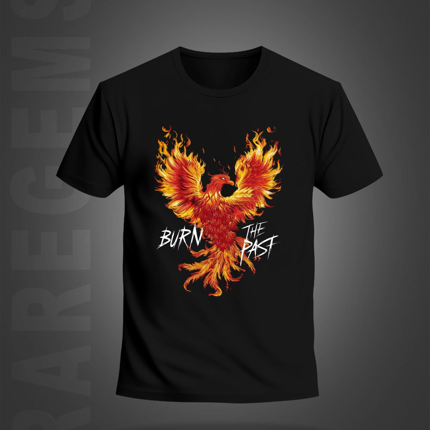 Black Half Sleeve Round Neck Burn The Past Phoenix Printed Regular T-Shirt