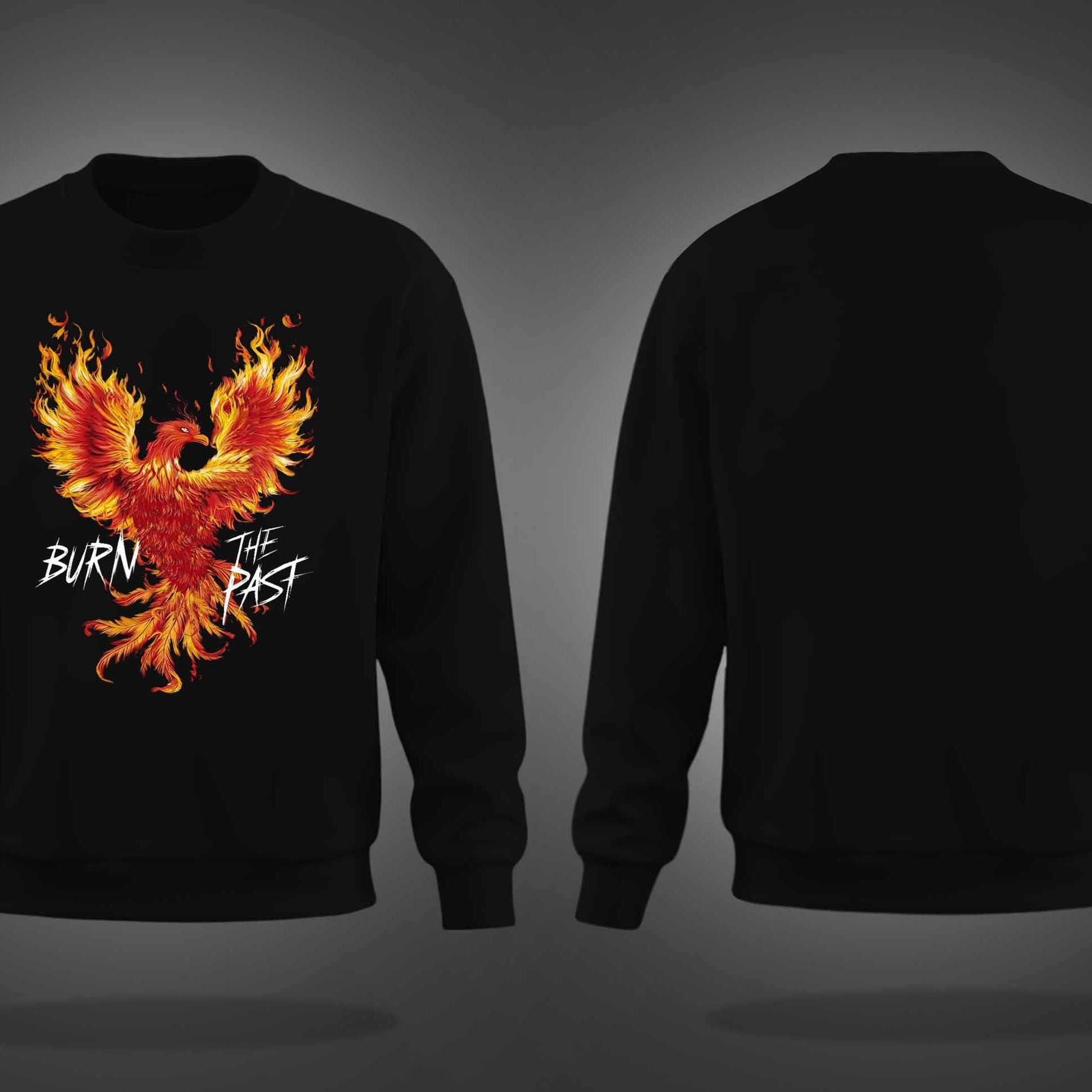Black Round Neck Burn The Past Phoenix Printed Sweatshirt