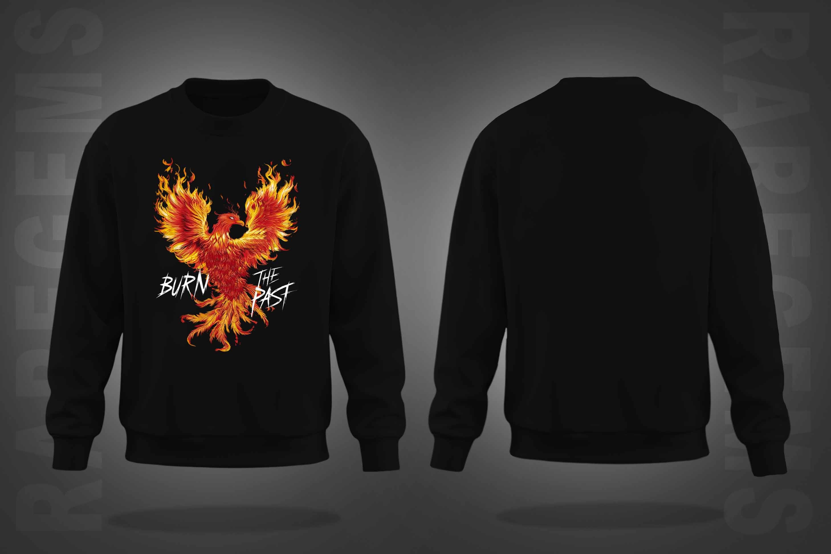 Black Round Neck Burn The Past Phoenix Printed Sweatshirt