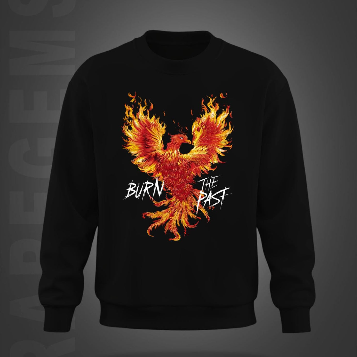 Black Round Neck Burn The Past Phoenix Printed Sweatshirt