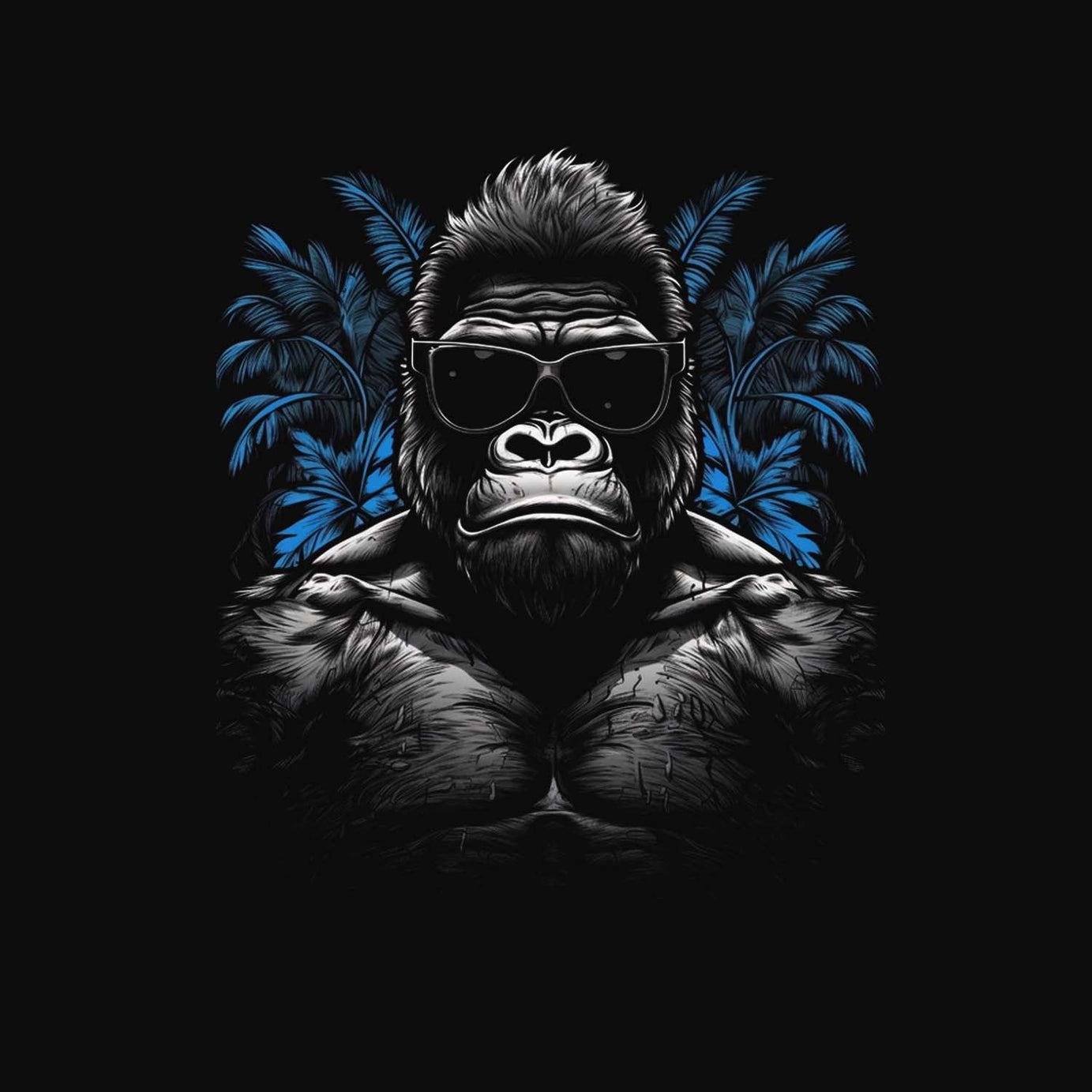 Black Half Sleeve Round Neck Cool Gorilla Printed Oversized T-Shirt