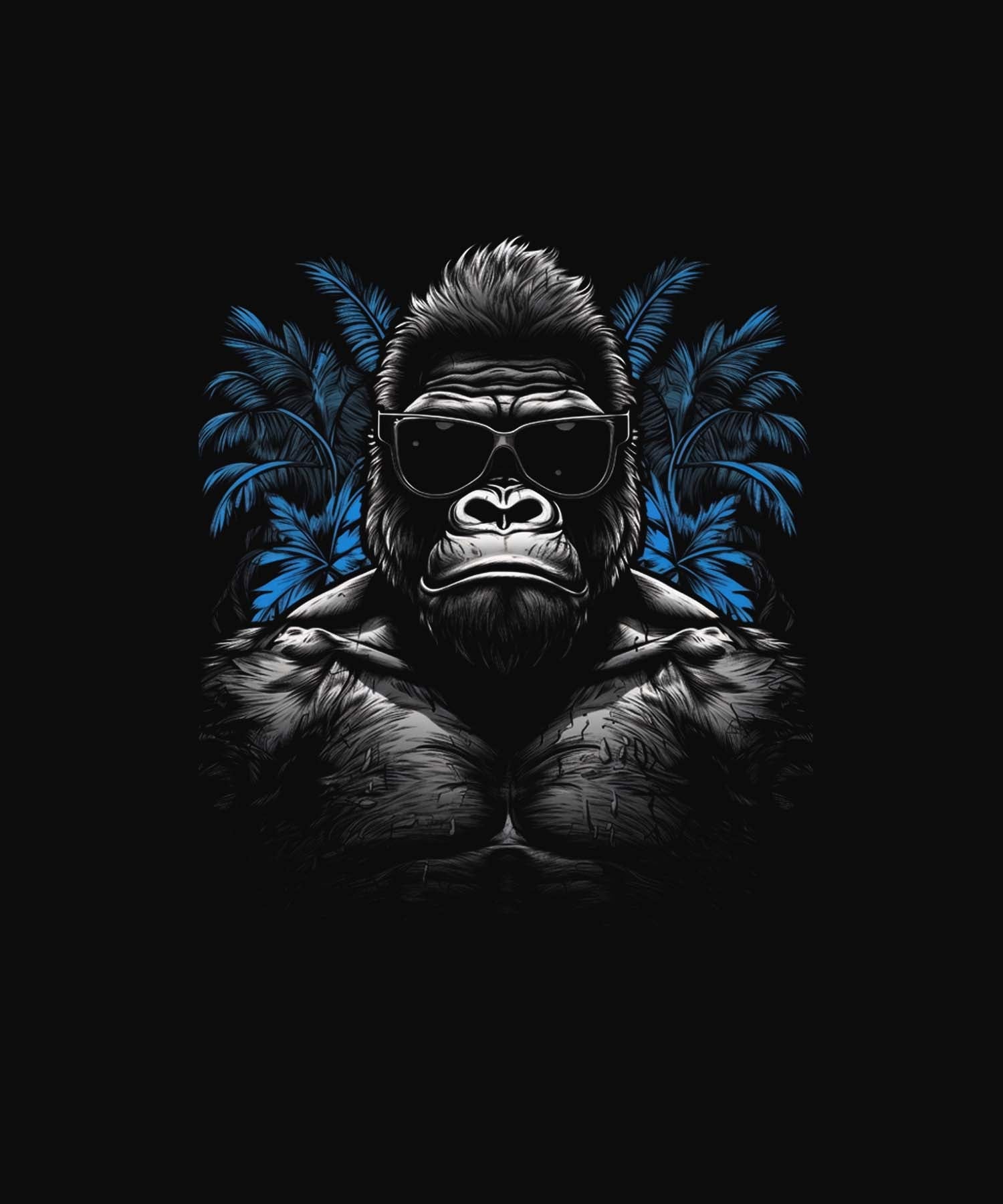Black Half Sleeve Round Neck Cool Gorilla Printed Oversized T-Shirt