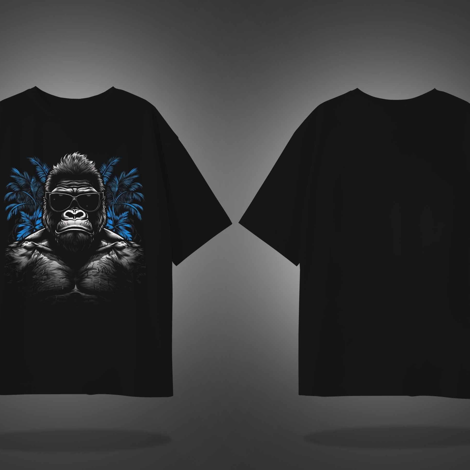 Black Half Sleeve Round Neck Cool Gorilla Printed Oversized T-Shirt